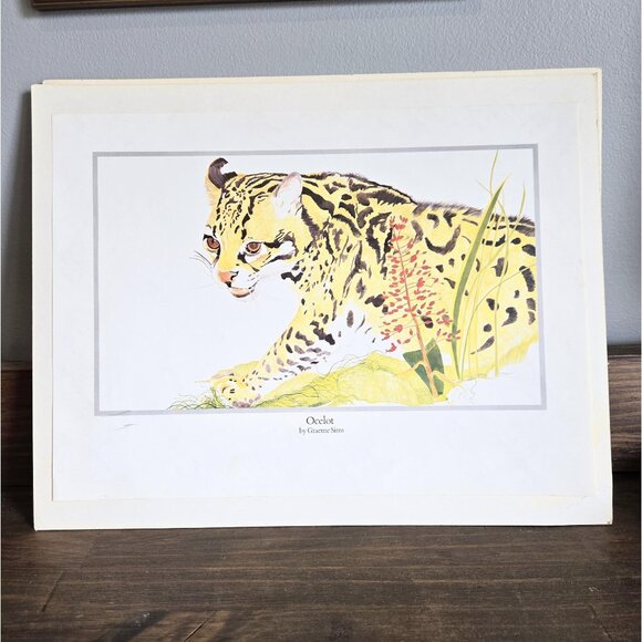 Four Graeme Sims Big Cats Vintage Prints Cheetah Ocelot Siberian Tiger Leopard - Picture 3 of 8